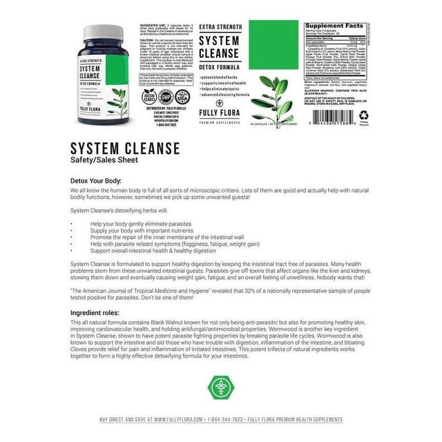 Fully Flora Extra Strength System Cleanse Detox (60 Capsules) 1 Bottle X 60 Capsules