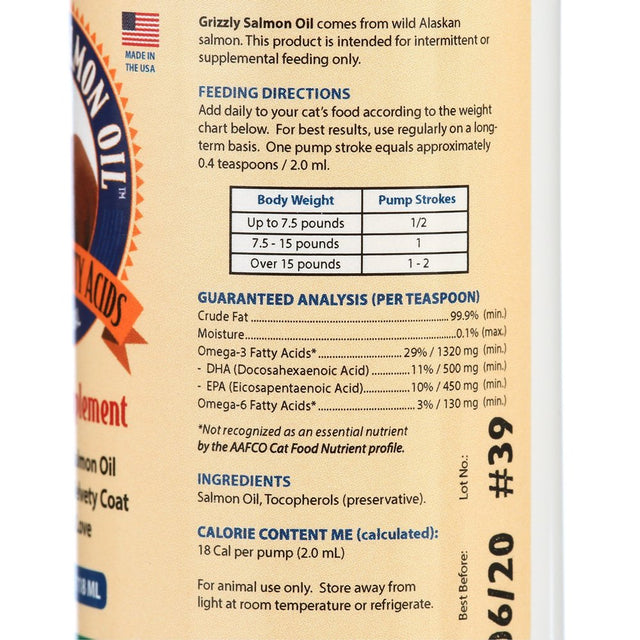 Grizzly Salmon Oil Supplement for Cats, 4 Oz.
