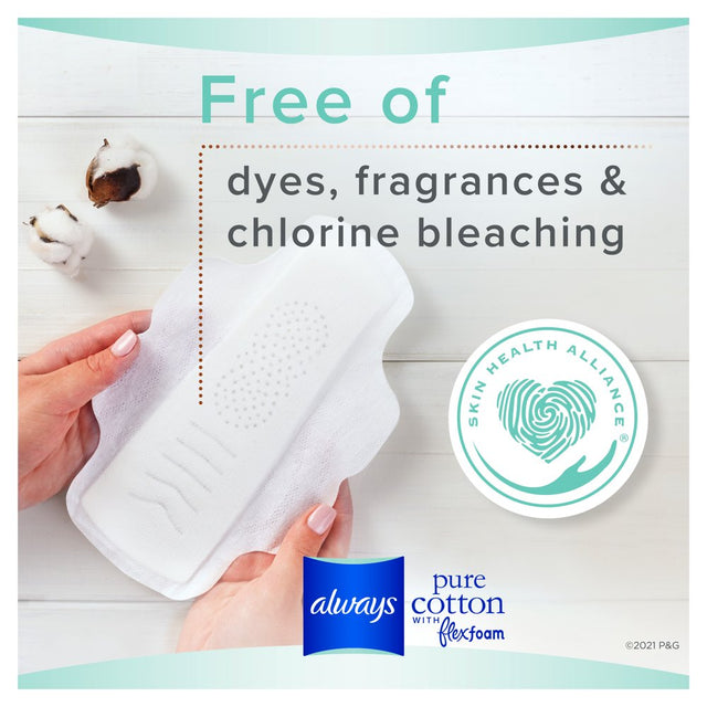 Always Pure Cotton Feminine Pads with Wings, Size 2, Heavy Absorbency, 24 Count