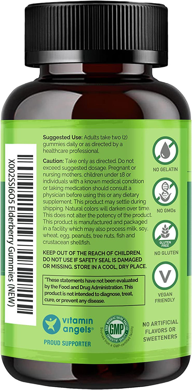 NATURELO Elderberry Gummies – Immune Support with Sambucus Elderberry + Vitamin C + Zinc – Certified Organic, 60Ct