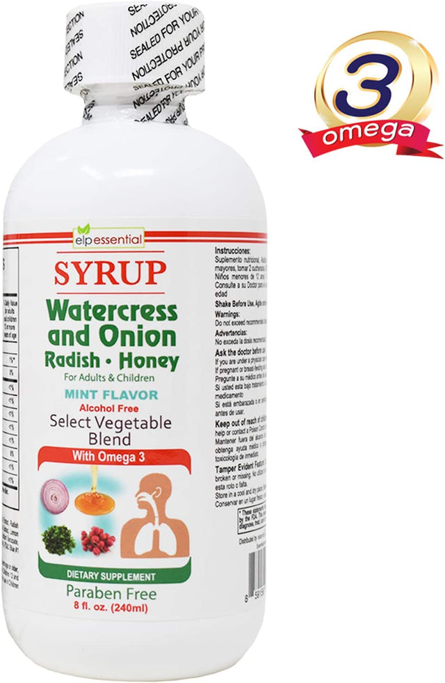Jarabe Berro Y Cebolla Rabano - Miel 8 Oz 2-Pack Watercress and Onion Radish - Honey Syrup, with Omega 3