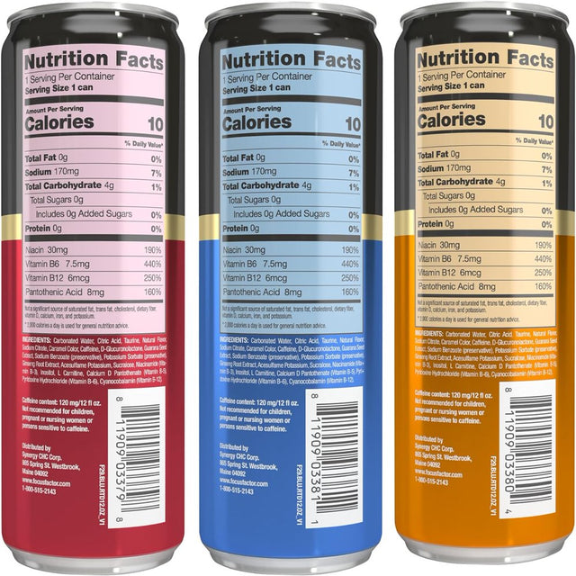 Focus Factor F29 Nootropic Focus + Energy Drink (Multipack - Blue, Orange, Berry) – Pack of 15 – Lightly Carbonated, Sugar Free Nootropic Beverage with Vitamin B6 & Vitamin B12