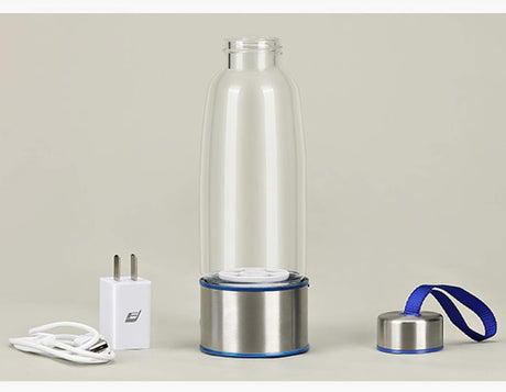 Portable 3 Minute Hydrogen-Rich Water Bottle Rechargeable High Concentration Hydrogen Generator Glass Bottle Anti-Aging Anti-Oxidation Alkaline Water Generator, 430Ml