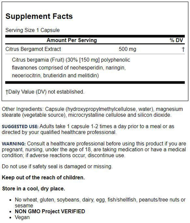 Jarrow Formulas, Inc. Vegan Citrus Bergamot 500 Mg 60 Veg Caps