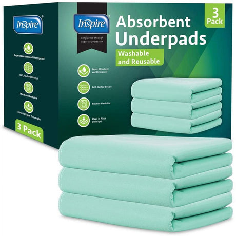 Inspire Washable and Reusable Incontinence Bed Pads | 3 Pack Waterproof Mattress Pad Chux Pads | Bed Pads for Incontinence Washable | Waterproof Bed Pads 3 Pack (3 Pack 18" X 24")
