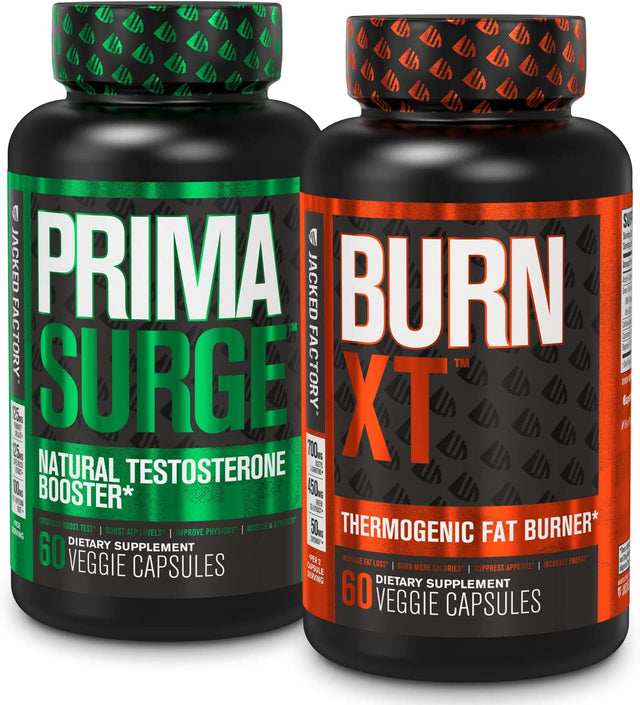 Jacked Factory Fat Burner & Testosterone Booster Stack for Men - Burn-Xt Thermogenic Fat Burner & PRIMASURGE Testosterone Booster for Men