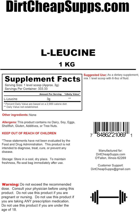L-Leucine Powder 1Kg (Unflavored)