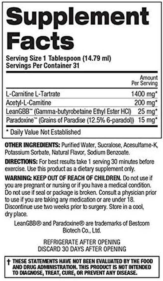Fireball L-Carnitine Liquid W/Paradoxine, Red Hot Fireball, 16 Ounce