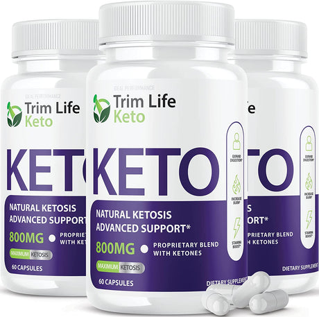 IDEAL PERFORMANCE Trim Life Keto Pills Weight Fat Management Loss Shark 800Mg Labs Extra Strong Xtra Ketosis Supplement (3 Pack)