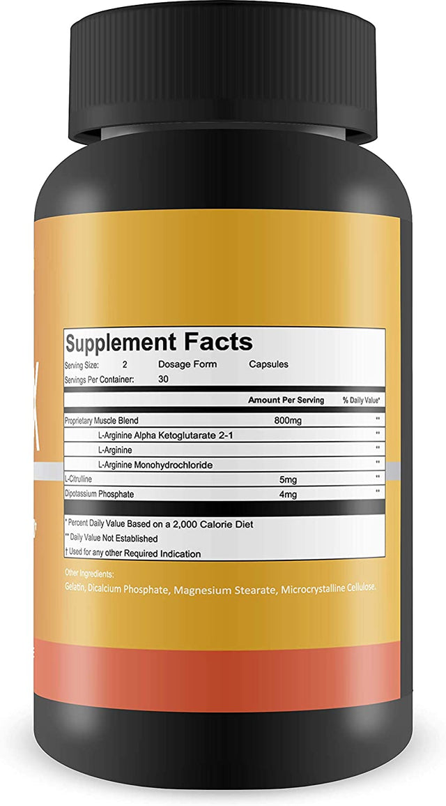 Increase Vitality, Strength, and Recovery Time - L-Arginine Formula for Extra Pump - 60 Capsules