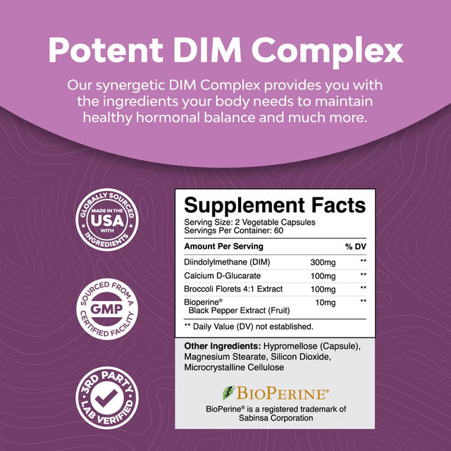 Extra Strength Diindolylmethane Supplement - 300Mg DIM per Serving Hormone Balance for Women and Men - Balancing Estrogen Supplement for Women and Men for Menopause Testosterone and Metabolism Support
