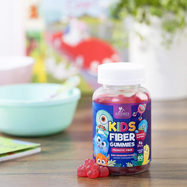 Kids Fiber Gummy Bears Supplement - Daily Prebiotic Fiber for Kids, Supports Regularity, Digestive Health & Immune Support, Nature'S Plant Based Chicory Root Vitamins, Vegan, Berry Flavor, 60 Gummies