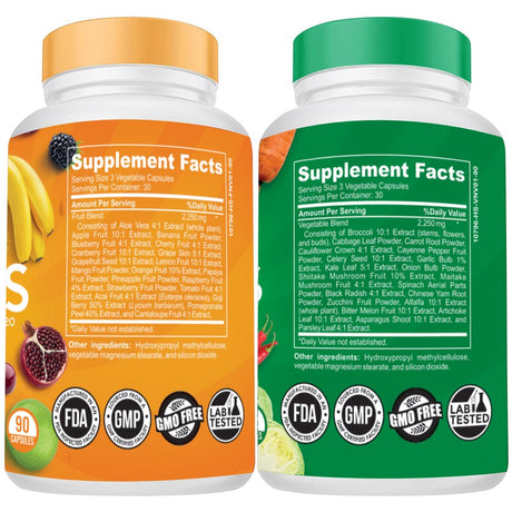 Fruits and Veggies Supplement- 90 Fruit and 90 Veggie Superfood Capsules-Soy and Vegan Free,100% Whole Natural Fruits and Vegetable Supplements for Adults by the Vitamin Kitchen (2-Pack)