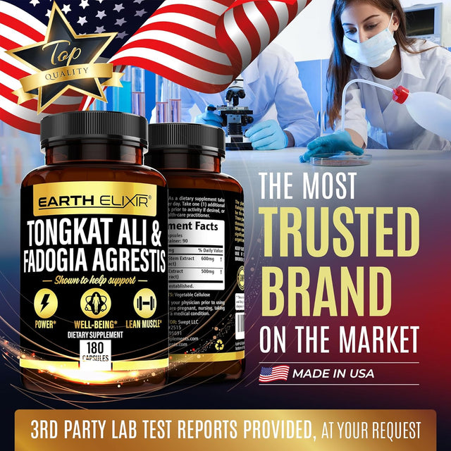 Fadogia Agrestis 600Mg and Tongkat Ali 500Mg Supplements (180 Capsules) - Made in USA - 3 Month Supply – 3Rd Party Tested - Long Jack - Tongkat Ali Fadogia Agrestis Supplements for Men
