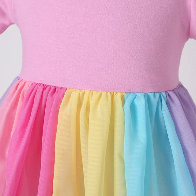 12M-6T Children'S Girls Rainbow Skirt Short Sleeve Stitching Princess Dress,Gown Birthday Party Dresses