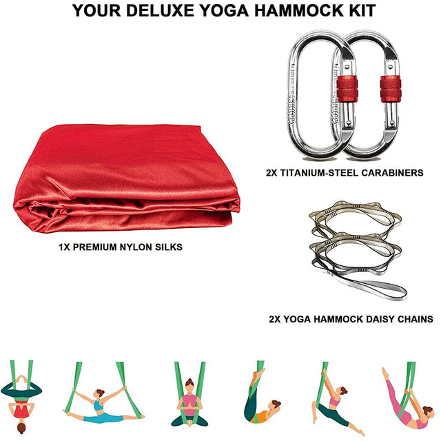 HECASA Aerial Yoga Swing Set 6M / 20Ft Red Trapeze Yoga Hammock Kit Yoga Flying Sling Inversion Swing Tools for Air Yoga Inversion Fitness