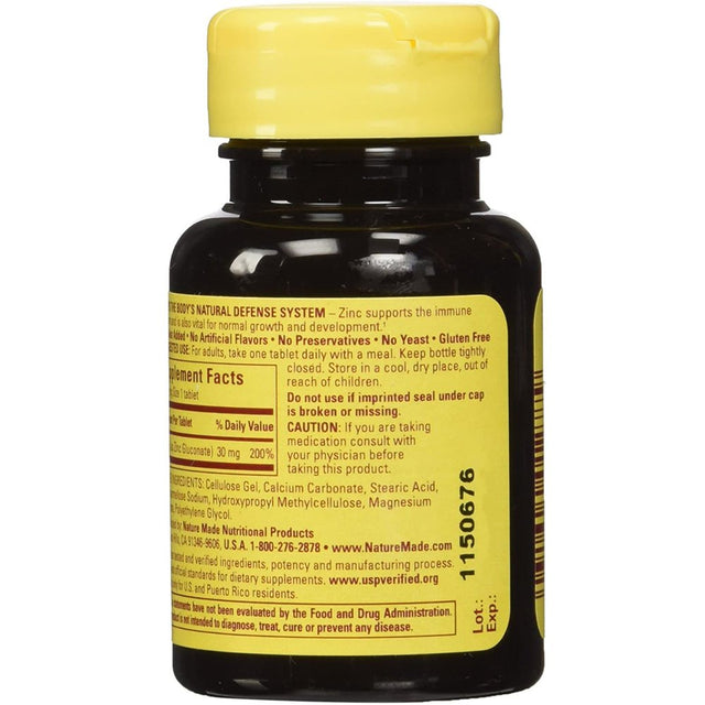Nature Made Zinc 30 Mg for Immune System Support Tablets, 100 Count Ea