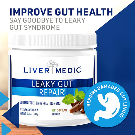 Leaky Gut Repair, Gut L Glutamine Powder, for Optimal Gut Health, Soothes Gut Issues like Bloating and IBS, Gluten-Free Gut Health Supplements for Women and Men, Mint Chocolate, 180 G - Liver Medic