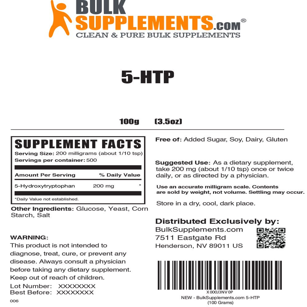 Htp Powder 5-HTP Powder 200mg - BulkSupplements.com - Mood Support