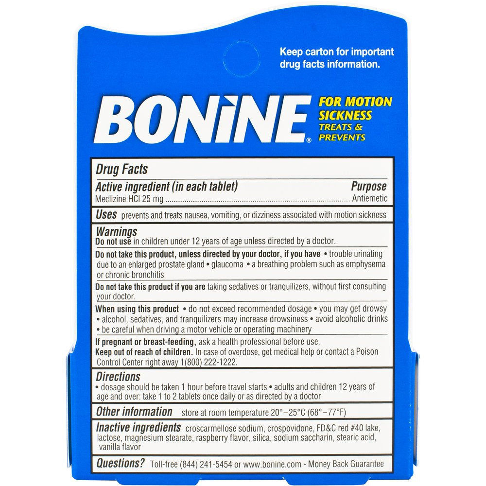Bonine Motion Sickness Relief - 12 Chewable Tablets