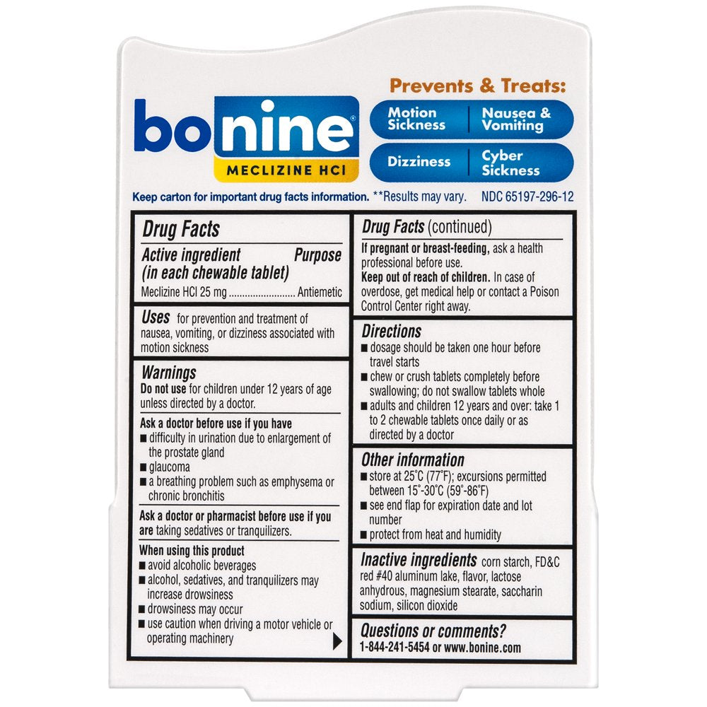 Bonine Motion Sickness Relief - 12 Chewable Tablets