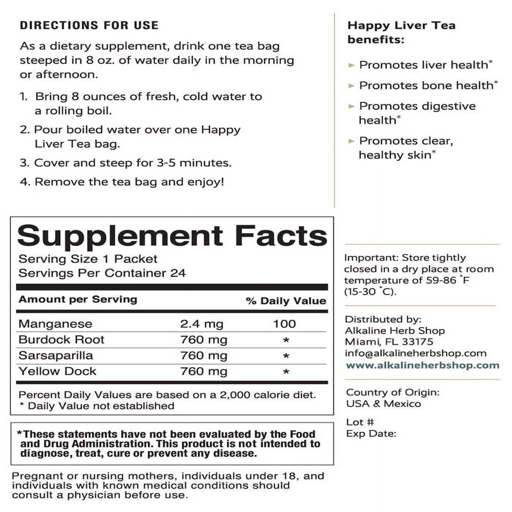 Liver Tea Label Happy Liver Tea - Organic Herbal Supplement