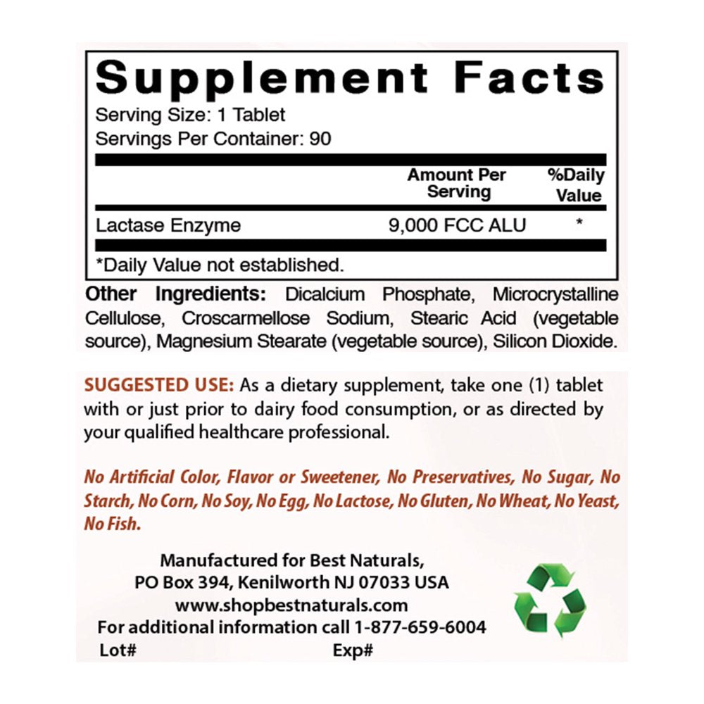 Lactase Enzyme 90 Tablets - Lactose Relief
