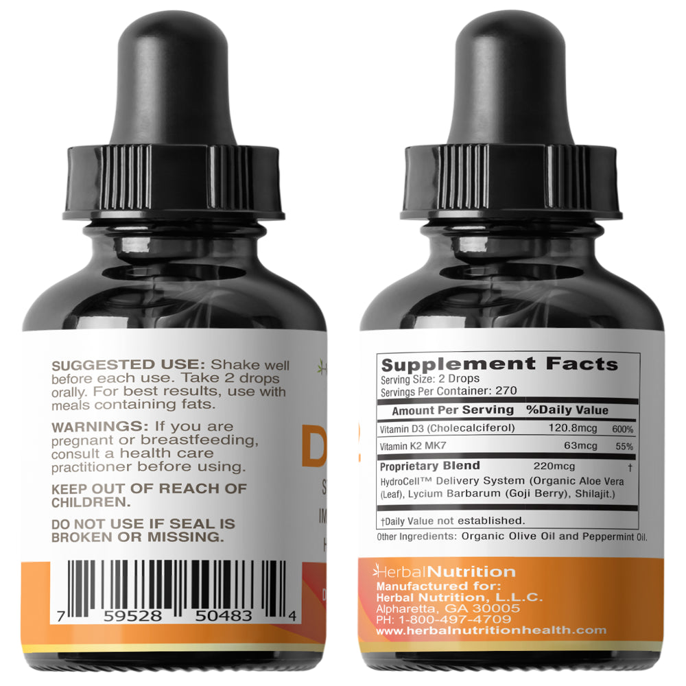 Vitamin D3 K2 Liquid - Organic 5000IU - Herbal Nutrition