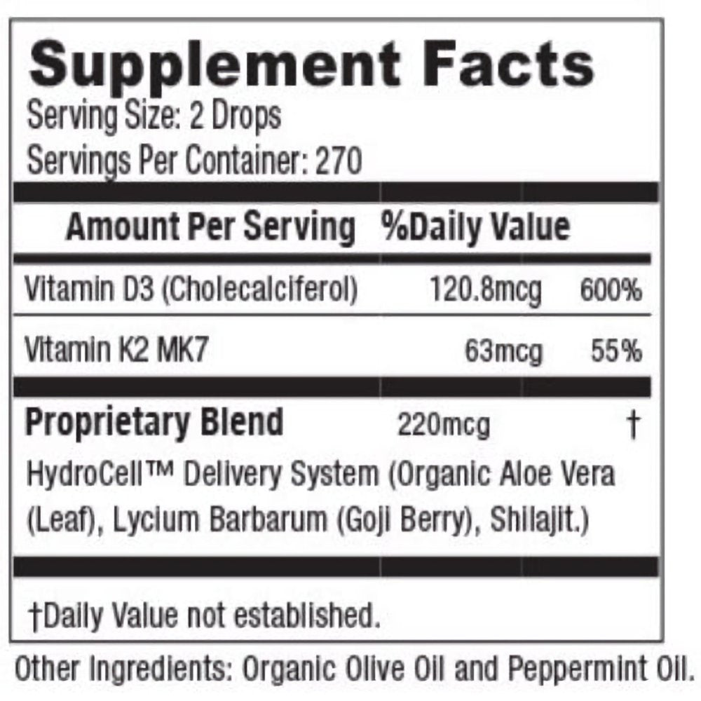 Vitamin D3 K2 Liquid - Organic 5000IU - Herbal Nutrition
