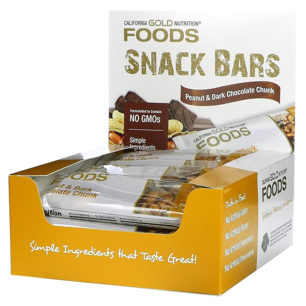 California Gold Nutrition FOODS - Peanut & Dark Chocolate Chunk Bars, 12 Bars, 1.4 Oz (40 G) Each