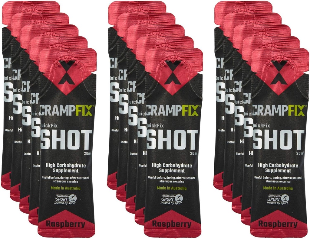 Sports Shot, Prevents and Relieves Muscle Cramps in Seconds, Easy Carry Sachets, 15 Pack, All Natural, Raspberry