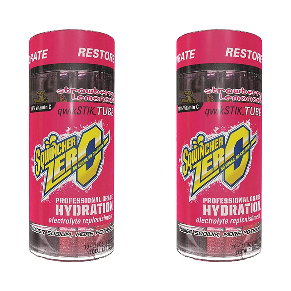 Sqwincher Zero Qwik Stik Sugar Free Electrolyte Powdered Drink Mix Low Calorie - Assorted Flavors and Sizes (Strawberry Lemonade, 20 Sticks)