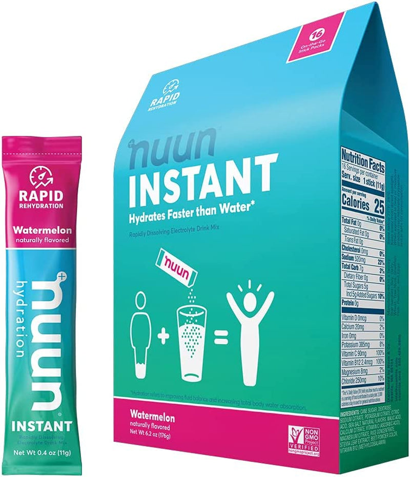 Nuun Instant Electrolyte Powder Packets for Rapid Hydration, Watermelon (16 Servings)