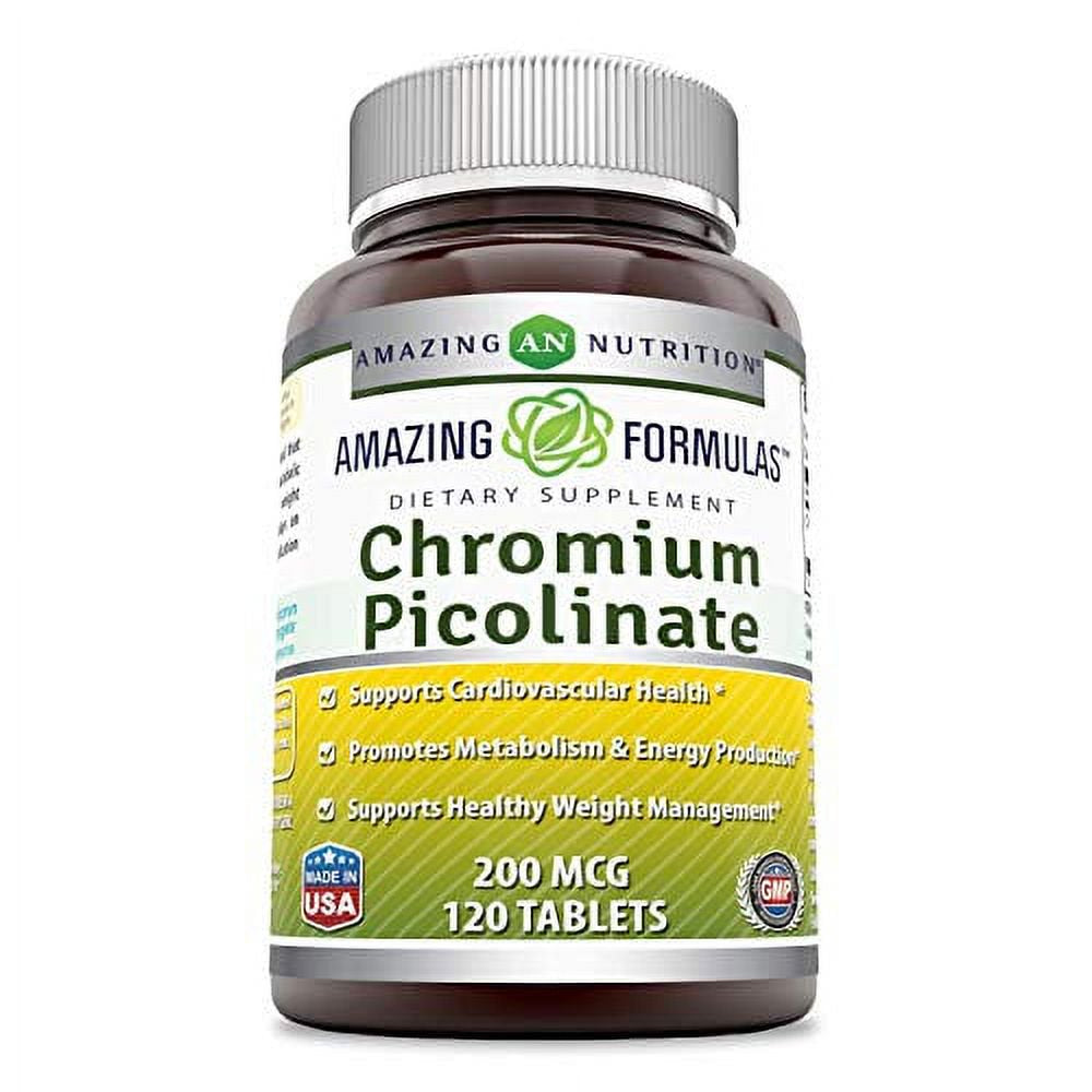 Amazing Formulas Chromium Picolinate Supplement - Supports Healthy Weight Management & Healthy Metabolism - 200 Mcg Tablets Pills - 120 Tablets - Great Value!!