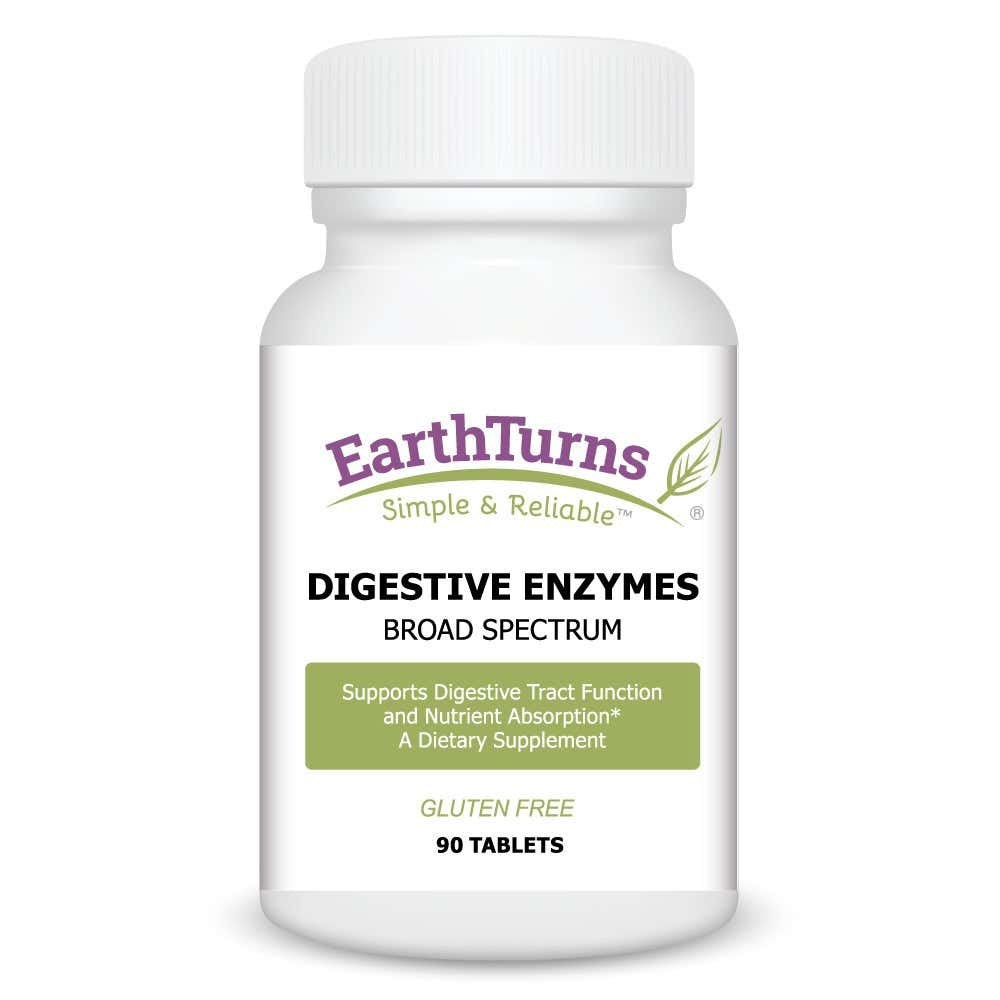 Earthturns - Digestive Enzymes Supplement; 7 Enzymes, Ox Bile, Pancreas Substance, Betaine Hyrdochloride - 90 Tablets