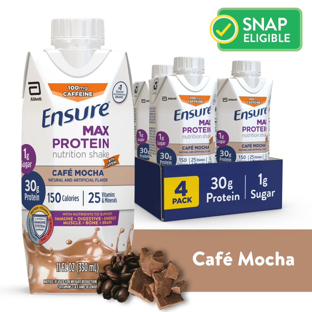 Ensure Max Protein Nutrition Shake, Cafe Mocha, 11 Fl Oz, 4 Count