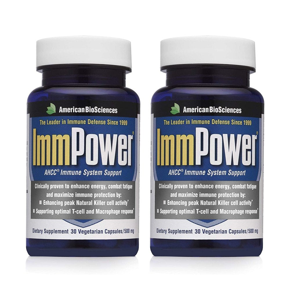 American Biosciences Immpower, AHCC Mushroom Extract Immune System Support - Immune Support Supplement for Adults - Supports Cytokine Function - 30 Vegetarian Capsules, 500Mg/Capsule (2 Pack)