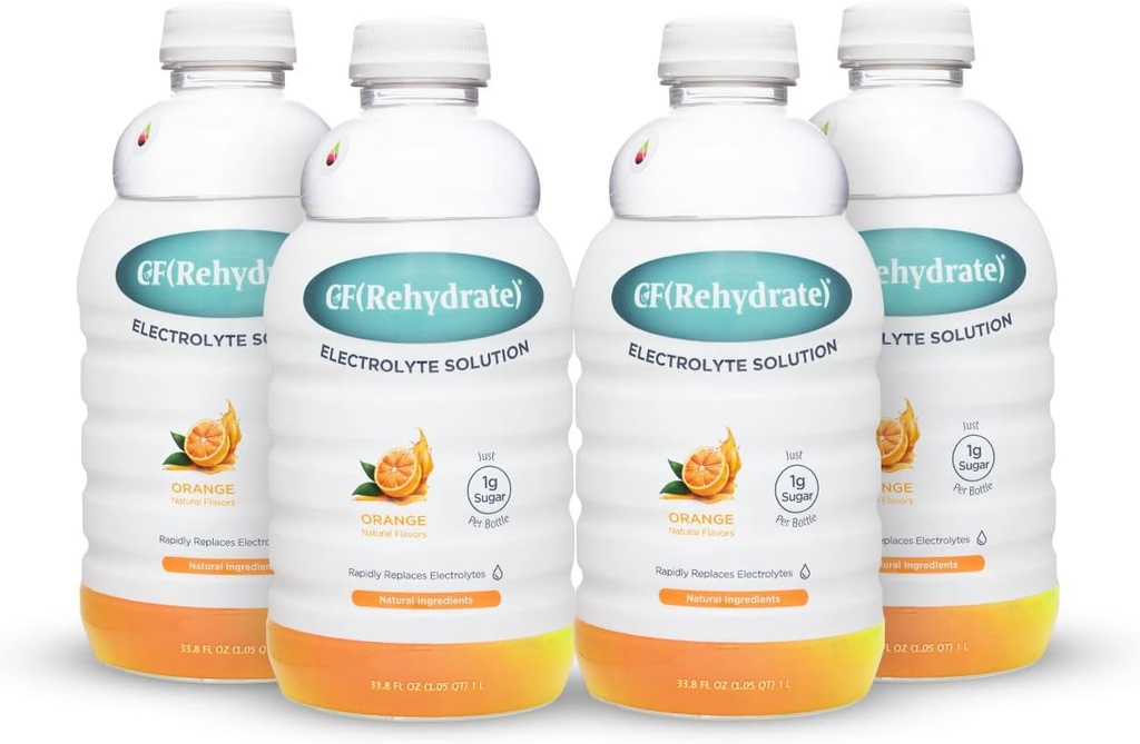 CF Nutrition Cf(Rehydrate) Electrolyte Drink Solution, Rehydration Relief for Kids & Adults, Sport Recovery Drink, Vegan, Gluten-Free, Orange, 33.8 Fl Oz (Pack of 4)