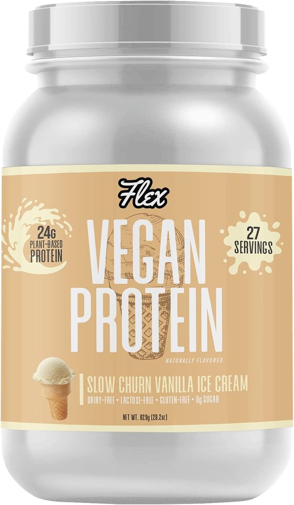 Plant Based Protein Powder, Slow Churn Vanilla Ice Cream | Vegan, Low Net Carbs, Non Dairy, Gluten Free, No Sugar Added | 1.8 Lb - 27 Servings