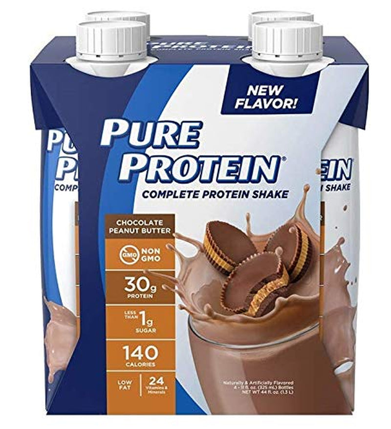 Pure Protein Shake, Chocolate Peanut Butter, 30G, 11 Fl Oz, 4Ct (Pack of 1)