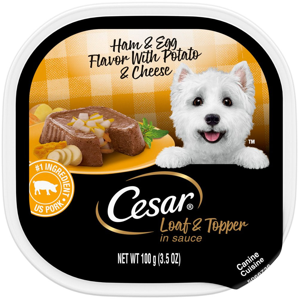 Cesar Loaf and Topper in Sauce Ham and Egg Flavor Wet Dog Food, 3.5 Oz Tray