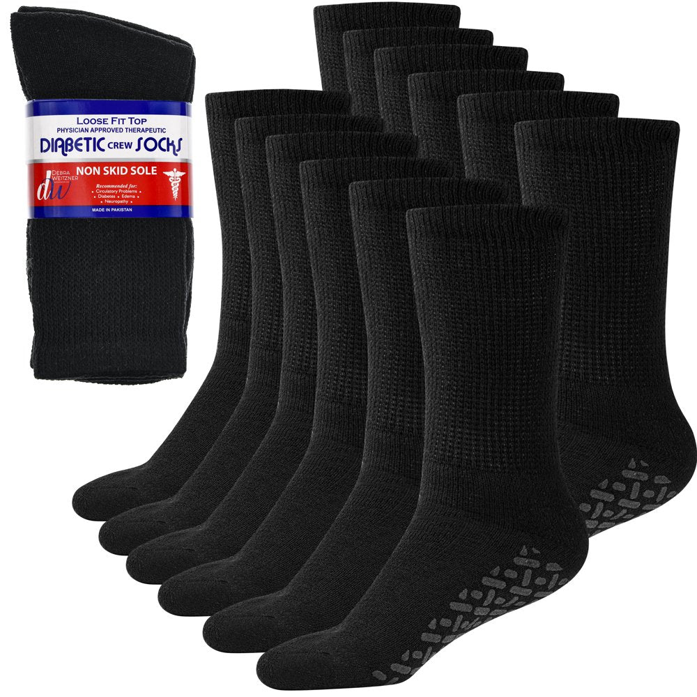 Debra Weitzner Non-Binding Loose Fit Sock - Non-Slip Diabetic Socks for Men and Women - Crew 12 Pack Black Size 10-13