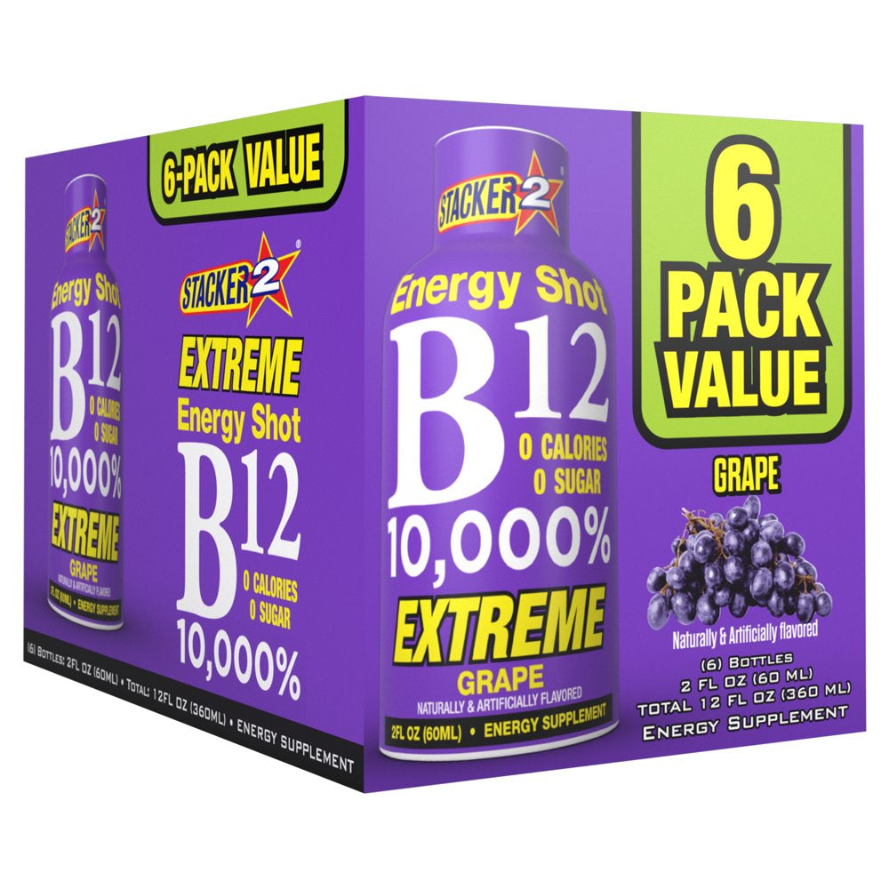 Stacker 2 B12 10,000% Energy Shot Grape, 2 Oz, 6 Count