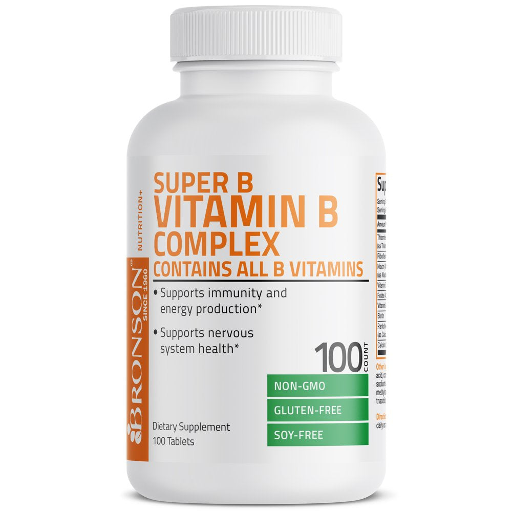 Bronson Vitamin B Complex (Vitamin B1, B2, B3, B6, B9 - Folic Acid, B12), 100 Tablets