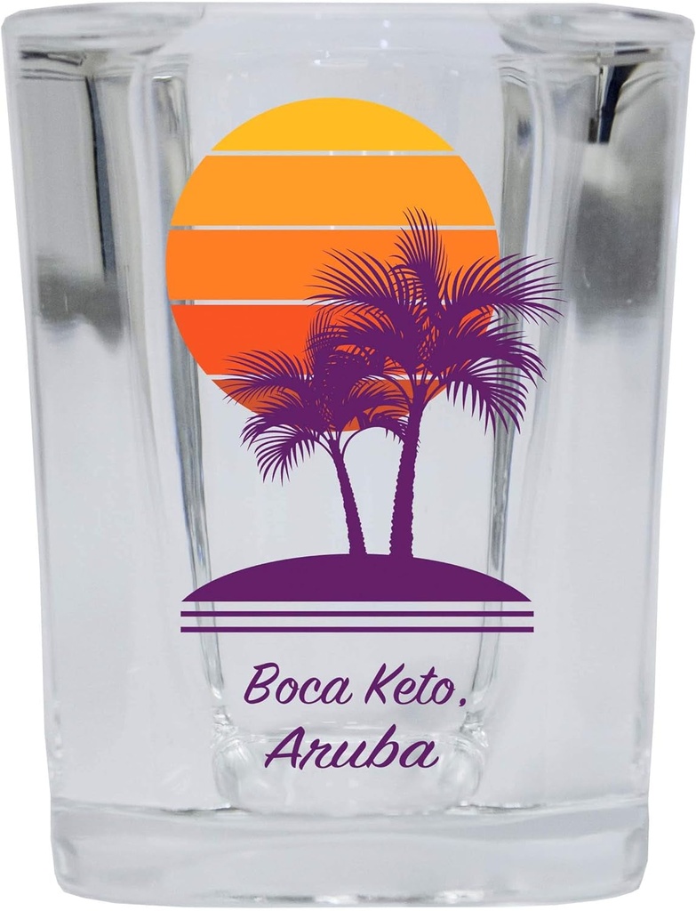R and R Imports Boca Keto Souvenir 2 Ounce Square Shot Glass Palm Design 4-Pack