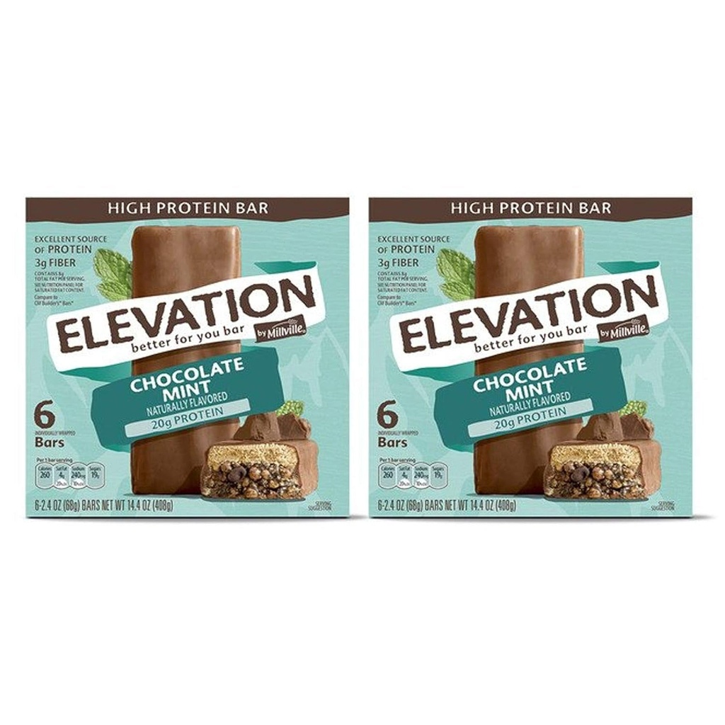 Millville Elevation Protein Bars Snack Endulgent Treat 1.4Oz Bars 5G Protein (Chocolate Mint, 2 Pack (10 Bars))