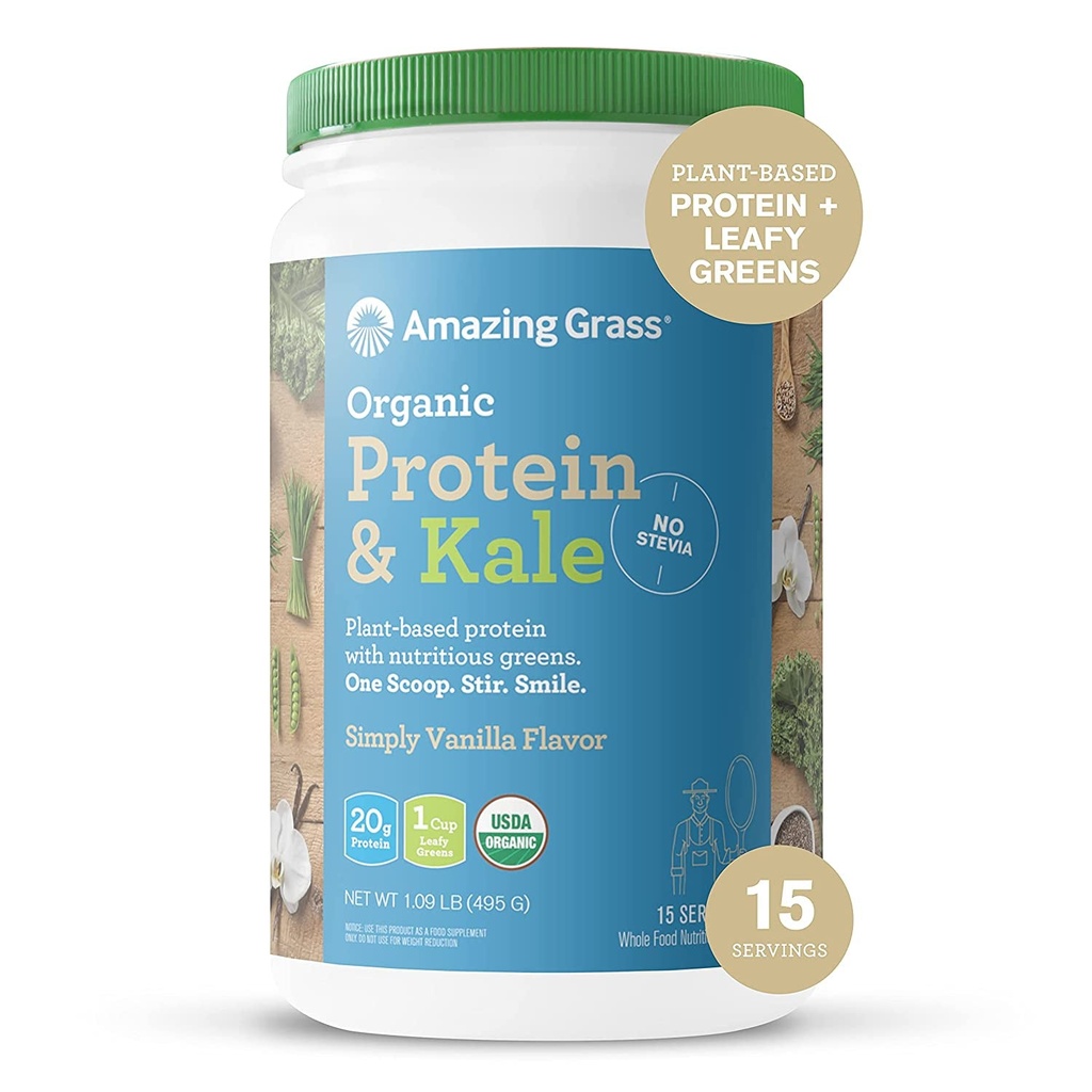 Amazing Grass Vegan Protein & Kale Powder: 20G of Organic Protein + 1 Cup Leafy Greens per Serving, Vanilla, 15 Servings