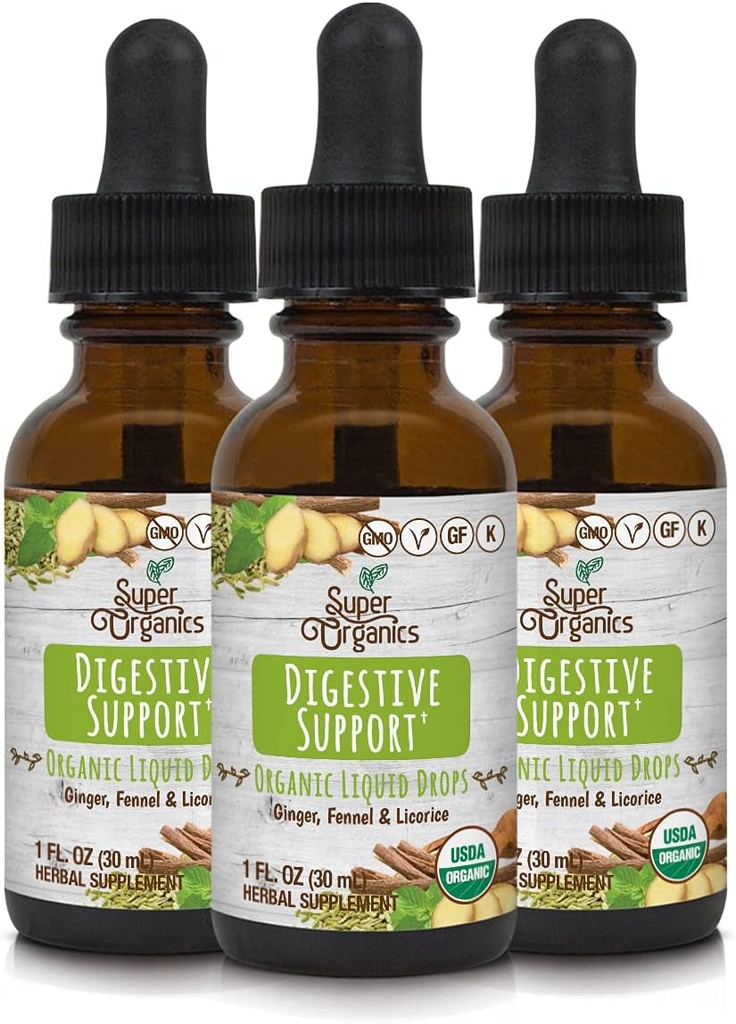 Super Organics Digestive Support Liquid Drops (1 Fl Oz) 30Ml (3 Pack)
