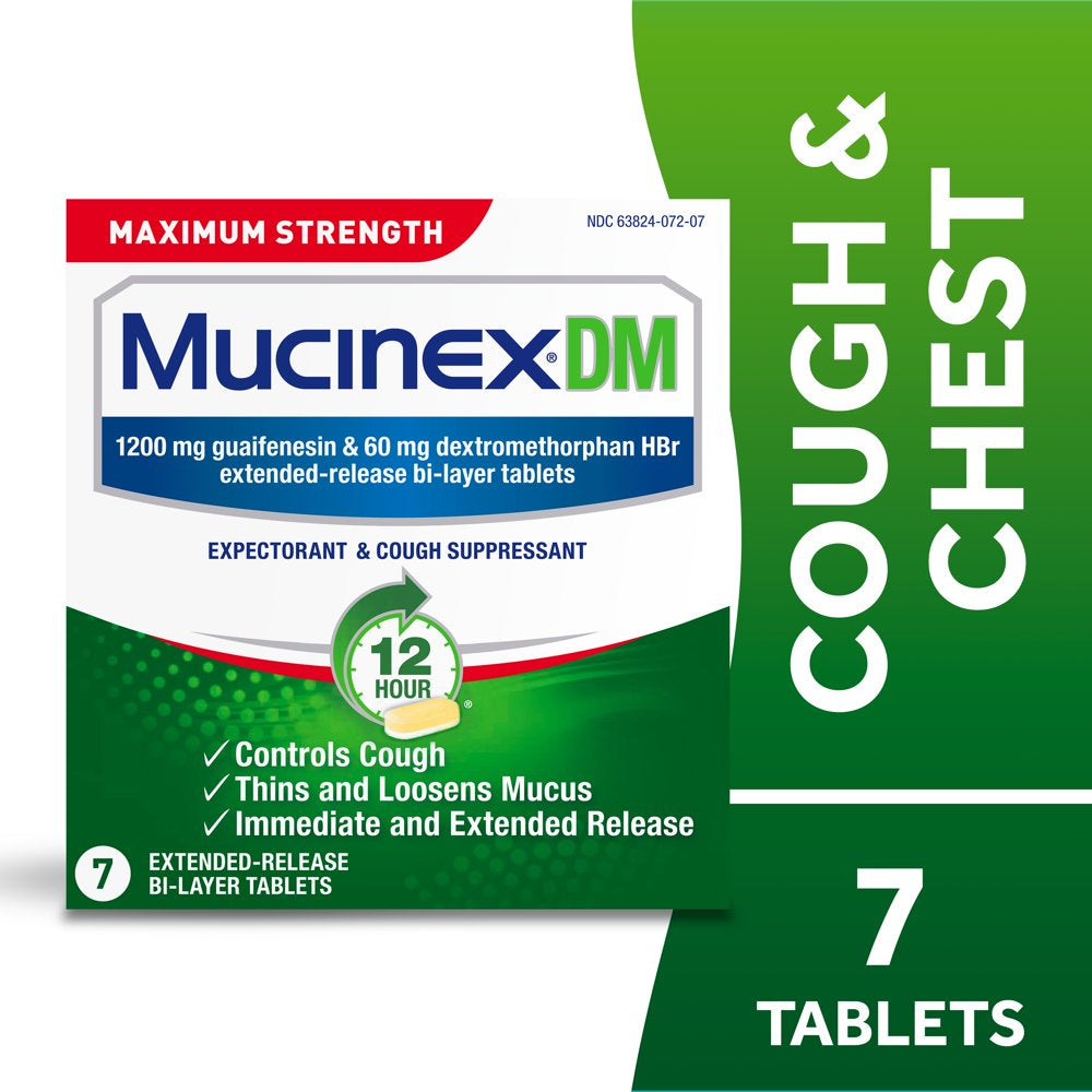 Mucinex 12 Hour Relief, DM Maximum Strength Chest Congestion and Cough Medicine, 7 Tablets