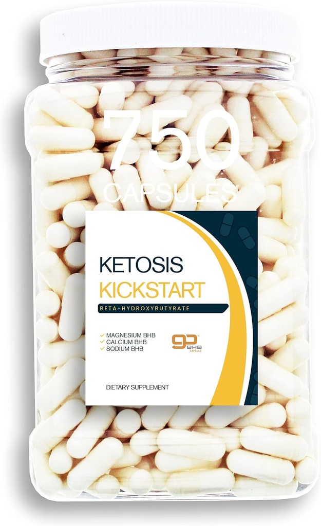 Ketosis Kickstart - 750 CT Beta-Hydroxybutyrate Salts for Ketogenic Diet in a Clear Square Grip Jar